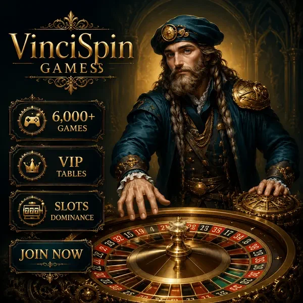 Maestro renacentista crupier girando ruleta en la colección de juegos de VinciSpin
