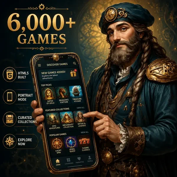 Maestro renacentista explora más de 6.000 juegos en smartphone antiguo mientras iconos de app móvil brillan a su alrededor