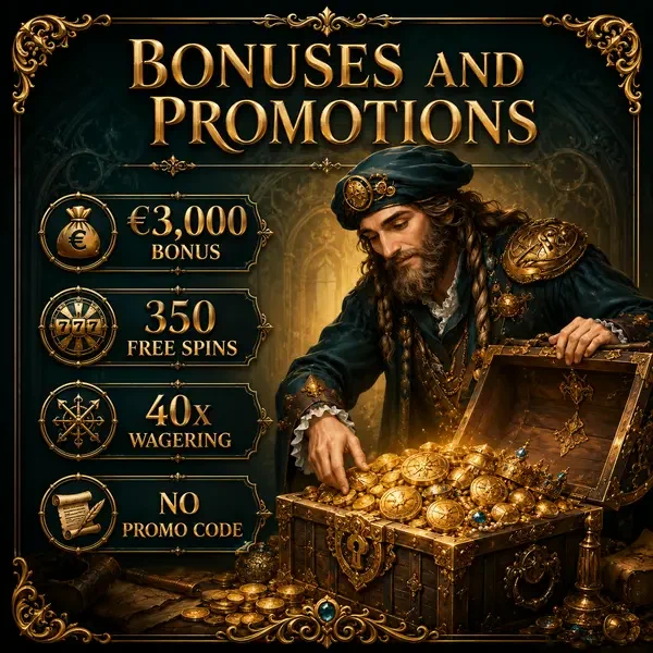 Maestro renacentista descubriendo tesoros de bonos en el cofre de VinciSpin Casino